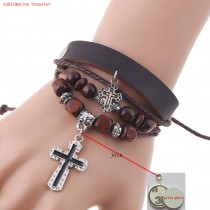 cross bracelet for sublimation cross beads cowhide bracelets thermal transfer printing bracelet diy Knitted jewelry