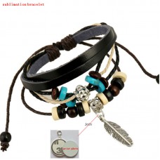 leather bracelet for sublimation feather beads cowhide bracelets thermal transfer printing bracelet diy jewelry