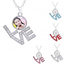 sublimation button love zircon necklace pendant