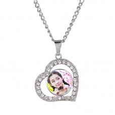 sublimation  button heart zircon necklaces pendants 