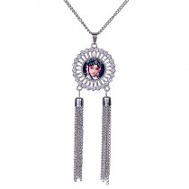 necklaces pendants for sublimation Double tassels button necklaces pendant for women hot transfer blank diy consumable 4colours