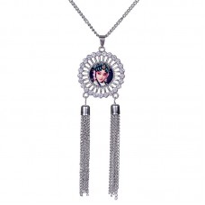 necklaces pendants for sublimation Double tassels button necklaces pendant for women hot transfer blank diy consumable 4colours