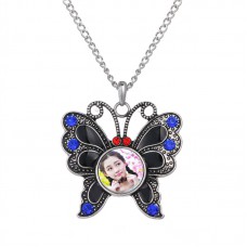 Butterfly necklaces pendants for sublimation button pendant with rhinestone for women hot transfer diy accessories