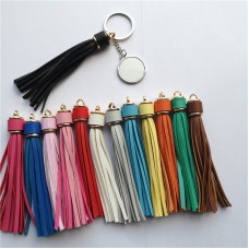 sublimation blank pu leather long Tassels keychains ring
