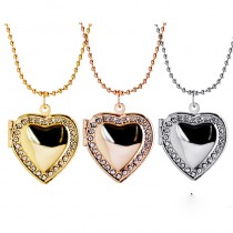 sublimation heart locket necklace pendant with zircon  for women  necklaces pendants for hot transfer printing blank gifts 