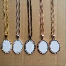 sublimation small oval necklace pendant for women  necklaces pendants with zircon for hot transfer printing blank gifts 