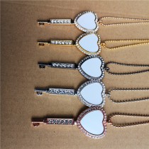sublimation key necklace pendant for women  necklaces pendants with zircon for hot transfer printing blank gifts 