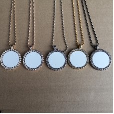 sublimation round  necklace pendant for women  necklaces pendants with zircon for hot transfer printing blank gifts 
