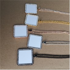 sublimation square necklace pendant for women  necklaces pendants with zircon for hot transfer printing blank gifts 