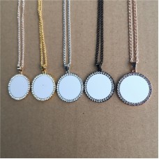 sublimation round necklace pendant for women  necklaces pendants with zircon for hot transfer printing blank gifts 