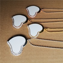 sublimation heart necklace pendant for women  necklaces pendants with zircon for hot transfer printing blank gifts 