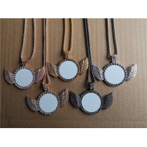 sublimation wings round necklace pendant for women  necklaces pendants with zircon for hot transfer printing blank gifts 