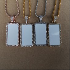 sublimation rectangle necklace pendant for women  necklaces pendants with zircon for hot transfer printing blank gifts