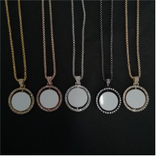 sublimation necklace pendant for women  necklaces pendants with zircon for hot transfer printing blank gifts two sided printing and can rotate