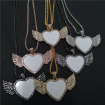 sublimation wings heart  necklace pendant for women  necklaces pendants with zircon for hot transfer printing blank gifts 