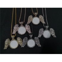 sublimation wings round   necklace pendant for women  necklaces pendants with zircon for hot transfer printing blank gifts 