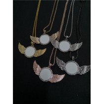 sublimation wings round necklace pendant for women  necklaces pendants with zircon for hot transfer printing blank gifts 