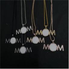 sublimation mom necklace pendant for women  necklaces pendants with zircon for hot transfer printing blank gifts