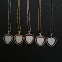 sublimation small style heart necklaces pendants with zircon two sided printing and can rotate