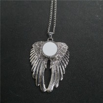dye sublimation wings button necklace pendant for women with zircon