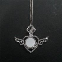 dye sublimation wings button necklace pendant for women with zircon