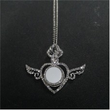 dye sublimation wings button necklace pendant for women with zircon