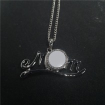 dye sublimation wings button MOM LOVE necklace pendant for women with zircon