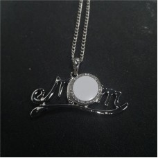 dye sublimation wings button MOM LOVE necklace pendant for women with zircon