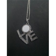 dye sublimation wings button MOM LOVE necklace pendant for women with zircon