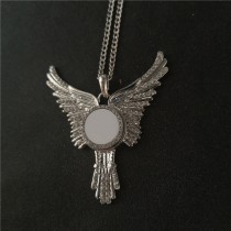 dye sublimation wings button necklace pendant for women with zircon