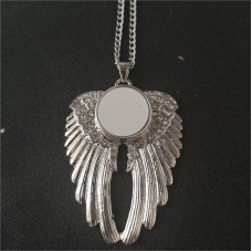 dye sublimation wings button necklace pendant for women with zircon