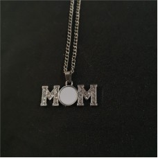 sublimation mom necklace pendant for women  necklaces pendants with zircon for hot transfer printing blank gifts 