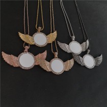 sublimation blank round wing necklace pendant with bead chain