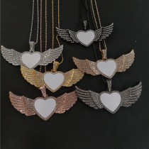 sublimation blank heart wing necklace pendant with bead chain
