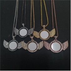 sublimation wings necklace pendant for women  necklaces pendants  with box chain with zircon can rorate two sided printing