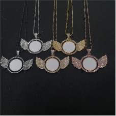 sublimation wings necklace pendant for women  necklaces pendants  with bead with zircon can rorate two sided printing