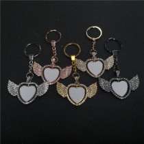 sublimation heart wings keychains keychain  with zircon can rorate two sided printing