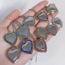 sublimation heart locket necklace pendant with zircon