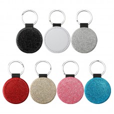 sublimation blank pu leather keychains with glitter