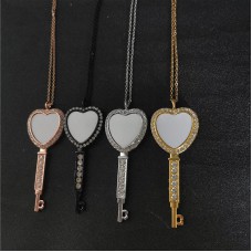 sublimation zircon key heart  necklace pendant  with Stainless Steel Chains