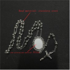 sublimation blank cross metal stainless steel bead necklace