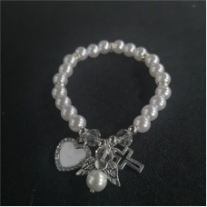 sublimation blank angel cross bead bracelets with small heart