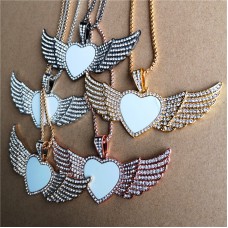 sublimation big wings heart necklace pendant 29.3*32.5MM