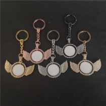 sublimation round wings keychains keychain  with zircon can rorate two sided printing