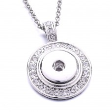 sublimation button round zircon necklace pendant with  stainless steel chain ND095