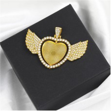 25MM-sublimation blank wings heart pendant with zircon - jewelry part