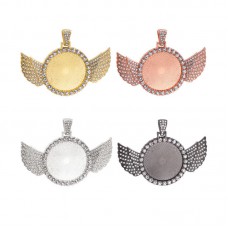 30MM-sublimation blank round pendant with zircon - jewelry part