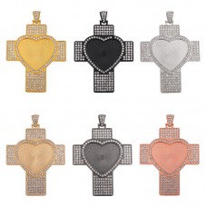 30MM-sublimation blank cross heart pendant with zircon - jewelry part