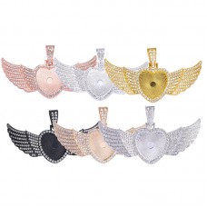 25MM sublimation blank wings small heart pendant with zircon - jewelry part