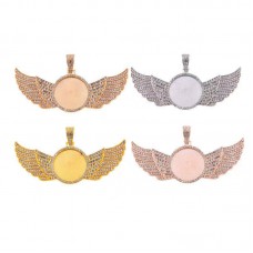 sublimation blank wings round pendant with zircon - jewelry part